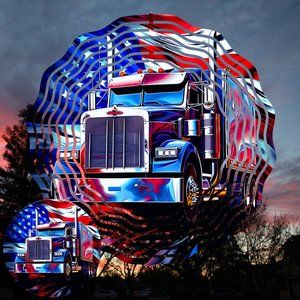 Beautiful 10" Big Rig Truck Wind Spinner Windspinner w/ 2 Matching Coasters